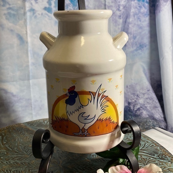 Vintage Ceramic Jug Milk Can Container Storage Farmhouse Rooster Floral - Picture 1 of 14